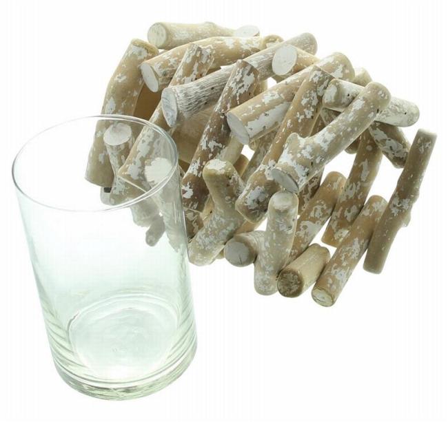 Windlicht "Maritima" aus Holz & Glas, 18 cm hoch, Kerzenhalter maritim, Vase, Blumenvase, Windlichtglas
