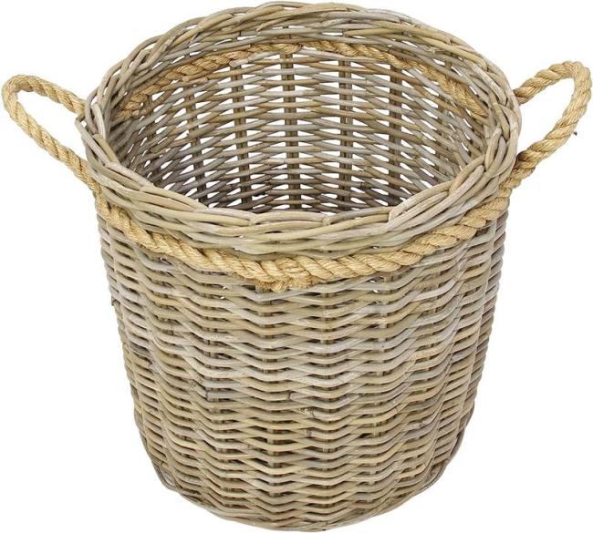 Preview: großer Rattankorb "Koboo Grey" 50 cm hoch, Rattan Aufbewahrungskorb, Wäschekorb, Spielzeugkorb, Übertopf