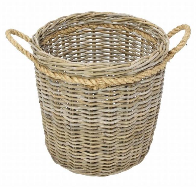 Preview: großer Rattankorb "Koboo Grey" 50 cm hoch, Rattan Aufbewahrungskorb, Wäschekorb, Spielzeugkorb, Übertopf