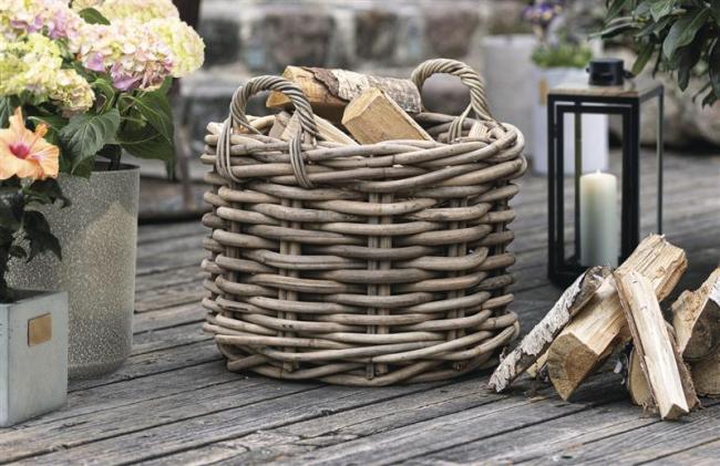 Preview: großer Rattankorb "Rustikal" Ø 50 cm, Rattan Aufbewahrungskorb, Brennholzkorb, Spielzeugkorb, Übertopf