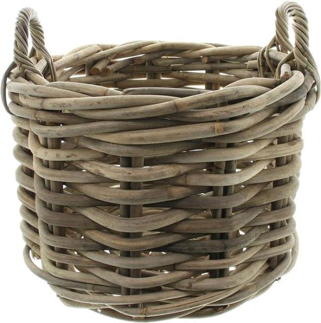 Preview: großer Rattankorb "Rustikal" Ø 50 cm, Rattan Aufbewahrungskorb, Brennholzkorb, Spielzeugkorb, Übertopf