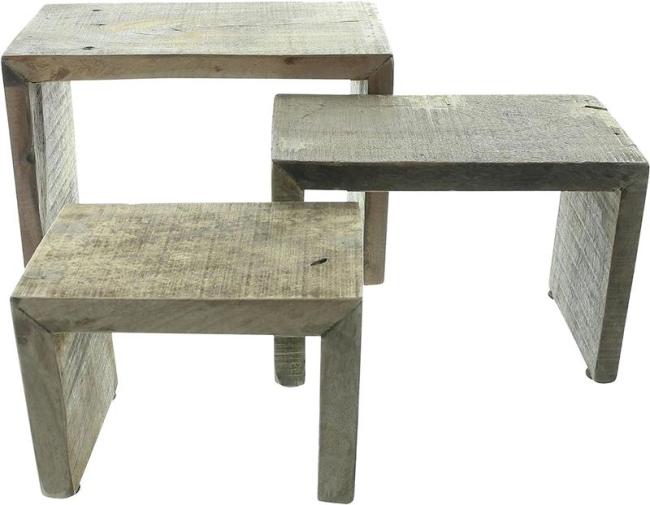 Preview: 3x Dekobank "Rustikal" aus recyceltem Holz im Used Look, Blumenhocker, Blumenständer, Pflanzenständer