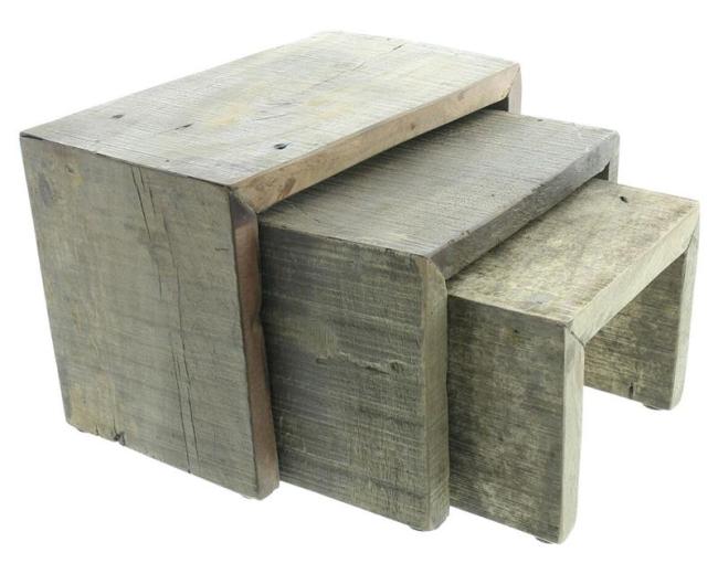 Preview: 3x Dekobank "Rustikal" aus recyceltem Holz im Used Look, Blumenhocker, Blumenständer, Pflanzenständer