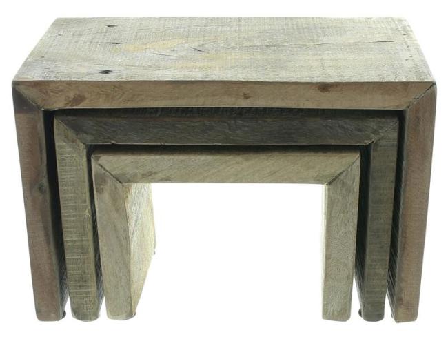 3x Dekobank "Rustikal" aus recyceltem Holz im Used Look, Blumenhocker, Blumenständer, Pflanzenständer