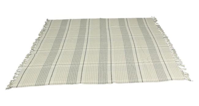 Kuscheldecke "Fringes" in weiß / grau, 150x200 cm, 70% Baumwolle, hochwertige Wohndecke, Sofadecke, Couchdecke