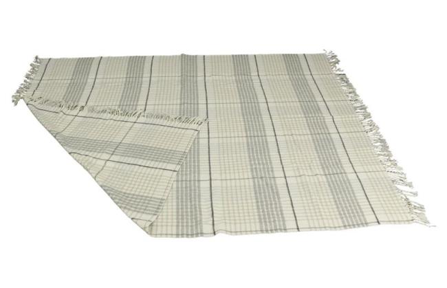 Kuscheldecke "Fringes" in weiß / grau, 150x200 cm, 70% Baumwolle, hochwertige Wohndecke, Sofadecke, Couchdecke