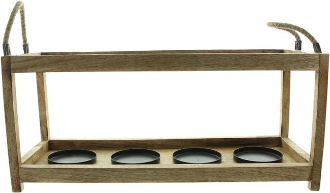 Preview: Kerzenhalter "Mangoholz" Kerzenleiste aus Holz 58 cm lang für 4 große Stumpenkerzen / Teelichte, Kerzenständer