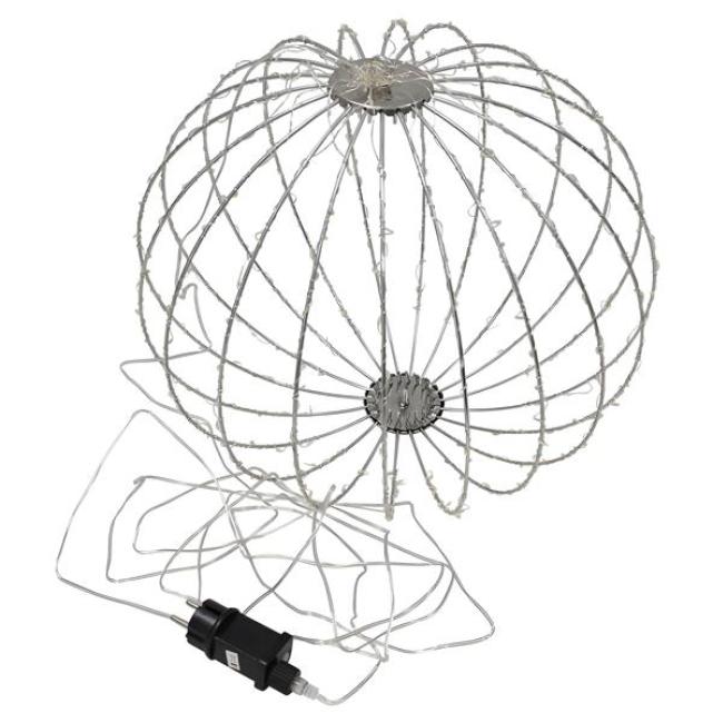Preview: LED-Kugel "Shine" aus Metall, silber, mit ca. 384 LED, Leuchtkugel  mit Timer, Dekokugel Ø 40cm, Balkon- und Gartendeko für Draußen