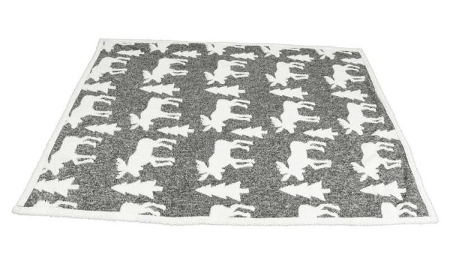 Kuscheldecke "Elch" in grau / weiß, Rückseite Teddy Fell weiß, 130x160 cm, Wohndecke, Sofadecke, Couchdecke