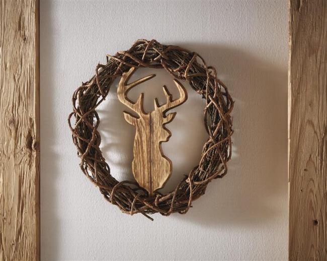 Preview: Wandkranz "Hirsch" aus Reisig & Holz, Ø 38 cm, Wanddeko, Türkranz, Türschmuck, Hängedeko