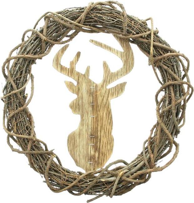 Preview: Wandkranz "Hirsch" aus Reisig & Holz, Ø 38 cm, Wanddeko, Türkranz, Türschmuck, Hängedeko