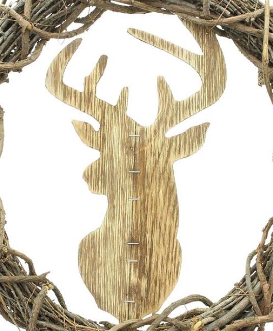 Wandkranz "Hirsch" aus Reisig & Holz, Ø 38 cm, Wanddeko, Türkranz, Türschmuck, Hängedeko