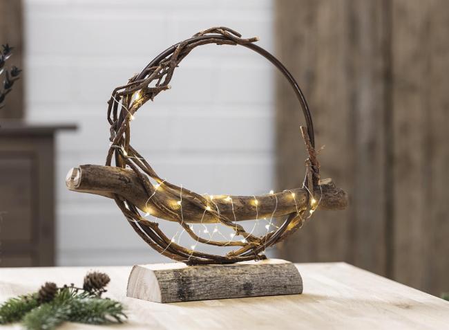 Dekoring "Natural" aus Holz & Metall, Ø 39 cm, auf Sockel, zum dekorieren