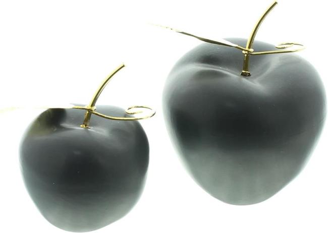 Preview: Apfel "Black" aus Porzellan, matt schwarz + gold, 11 + 14 cm hoch, Dekofigur, Tischdeko, Dekoobst