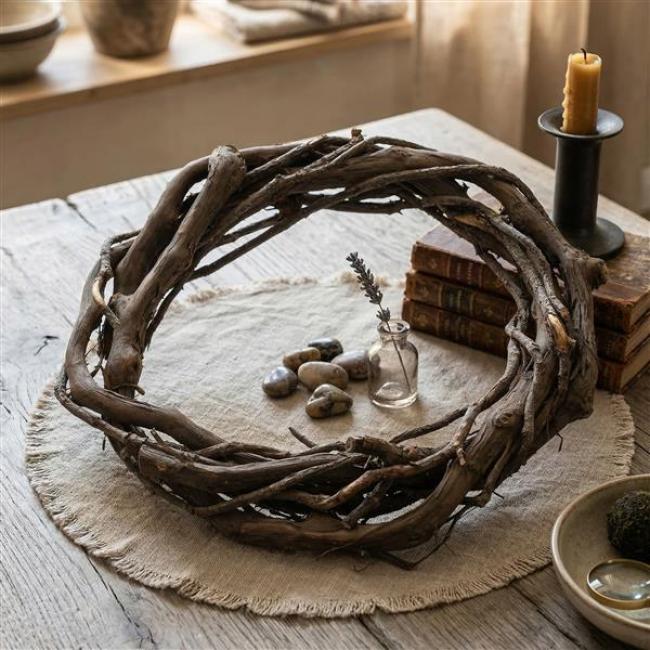 Preview: Dekokanz "Weinrebe" aus Rebenholz, Ø 35 cm, Naturkranz, Tischkranz, Wandkranz, Türkranz