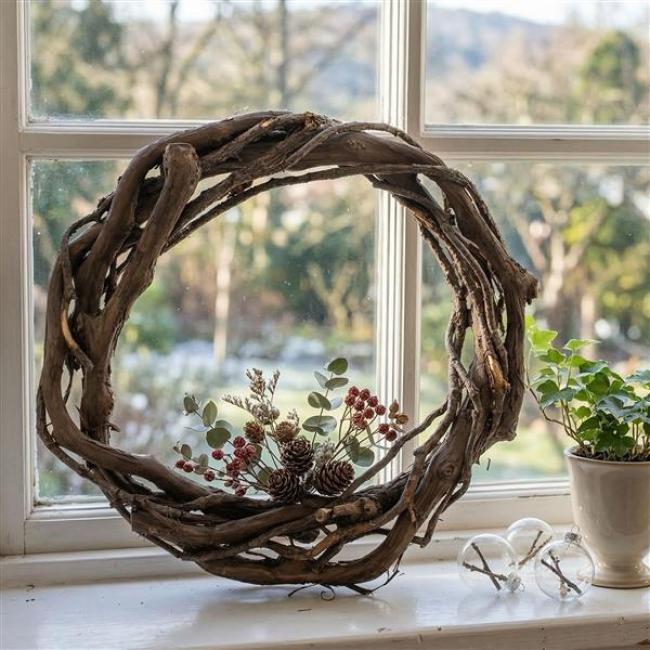Preview: Dekokanz "Weinrebe" aus Rebenholz, Ø 35 cm, Naturkranz, Tischkranz, Wandkranz, Türkranz