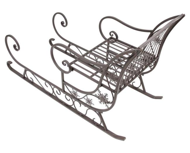 Preview: Großer Schlitten "Nostalgie" aus Metall, braun mit Antik Finish, 116 cm lang, Dekoschlitten, Weihnachtsdeko, Gartendeko für Draußen