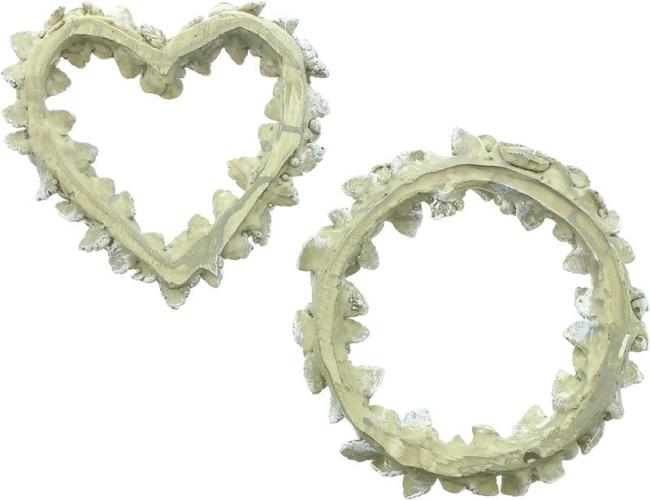Preview: Dekoset "Rosen" Kranz & Herz aus Polyresin, wetterfest, Wandschmuck, Türschmuck, Grabschmuck, Gartendeko für Draußen