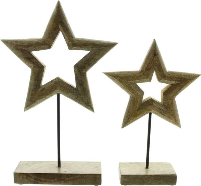 Preview: 2x Weihnachtsdeko "Stern" aus Mango Holz, 25 + 31 cm hoch, Dekofigur, Fensterdeko, Sternendeko
