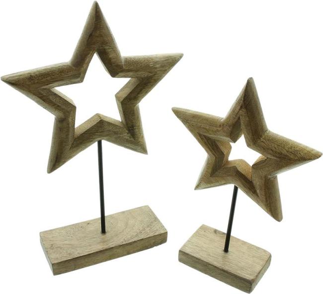 Preview: 2x Weihnachtsdeko "Stern" aus Mango Holz, 25 + 31 cm hoch, Dekofigur, Fensterdeko, Sternendeko