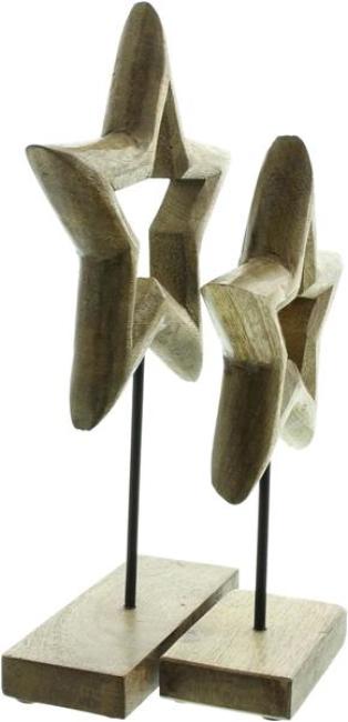 2x Weihnachtsdeko "Stern" aus Mango Holz, 25 + 31 cm hoch, Dekofigur, Fensterdeko, Sternendeko