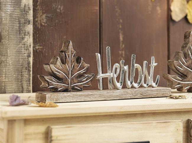 Preview: Schriftzug "Herbst" aus Mango Holz & Aluminium, 35 cm breit, Herbstdeko, Dekobuchstaben
