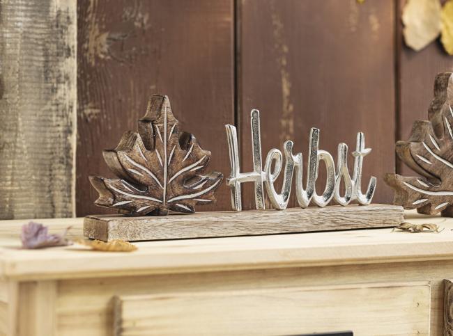 Schriftzug "Herbst" aus Mango Holz & Aluminium, 35 cm breit, Herbstdeko, Dekobuchstaben