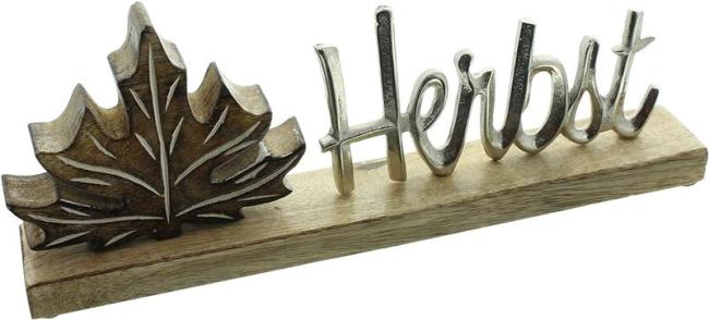 Preview: Schriftzug "Herbst" aus Mango Holz & Aluminium, 35 cm breit, Herbstdeko, Dekobuchstaben