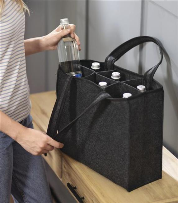 Preview: Flaschenträger "Anthrazit" aus Filz für 6 Flaschen, Flaschentasche, Bottlebag, Filztasche, Getränketasche