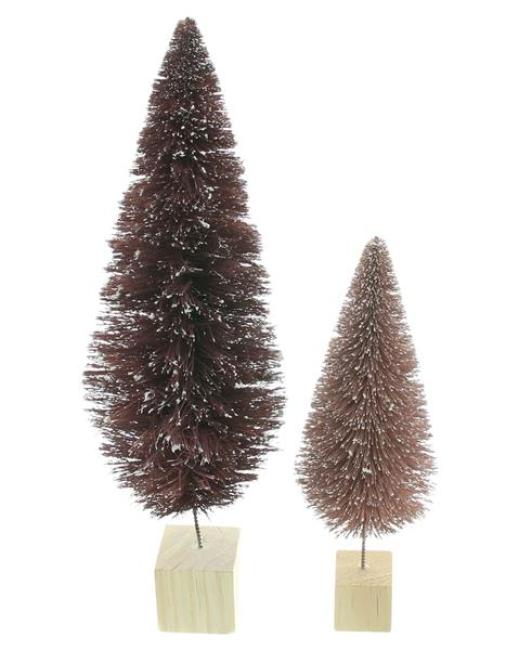 2x Dekofigur Tanne "Rosa & Aubergine", 15 + 20 cm hoch, kleine Weihnachtsbäume, Tischdeko