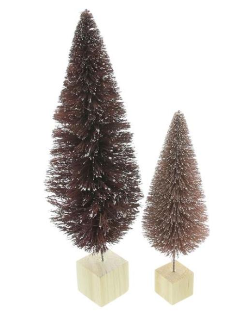 2x Dekofigur Tanne "Rosa & Aubergine", 15 + 20 cm hoch, kleine Weihnachtsbäume, Tischdeko