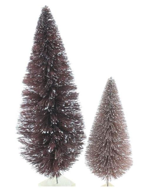 2x Dekofigur Tanne "Rosa & Aubergine", 15 + 20 cm hoch, kleine Weihnachtsbäume, Tischdeko