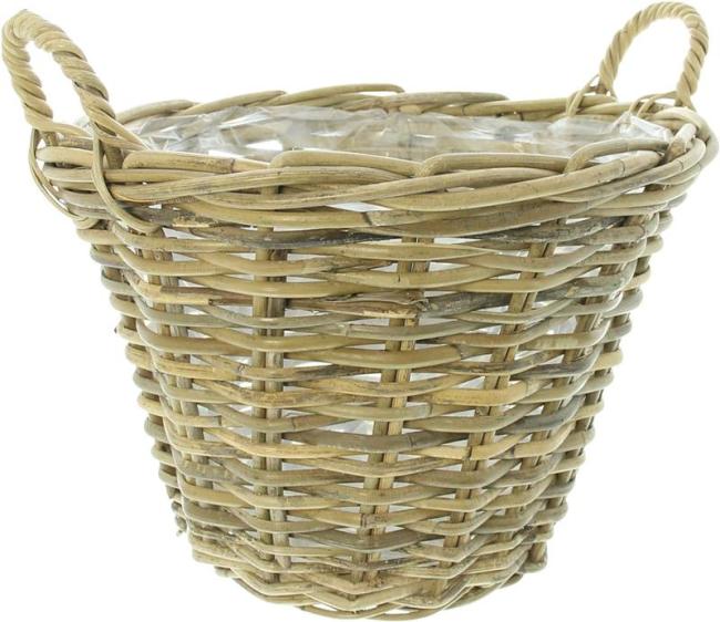 Preview: Pflanzkorb "Spaltrattan" Ø 35x25 cm groß, aus Rattan, rund, Blumentopf, Pflanzkübel, Pflanztopf für Draußen, Blumenkübel
