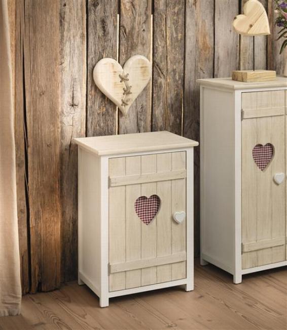 Preview: kleiner Schrank "Landherz" aus Holz, weiß gekalkt, 40x31x57 cm, Flurkommode, Kommode, Nachtschrank