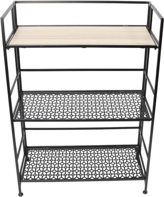 Preview: Regal "Simply Modern" aus Metall, schwarz & MDF, klappbar, Standregal mit 3 Böden, Badregal, Küchenregal