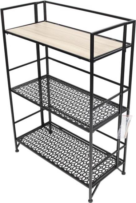 Preview: Regal "Simply Modern" aus Metall, schwarz & MDF, klappbar, Standregal mit 3 Böden, Badregal, Küchenregal