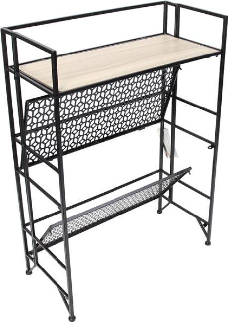 Regal "Simply Modern" aus Metall, schwarz & MDF, klappbar, Standregal mit 3 Böden, Badregal, Küchenregal