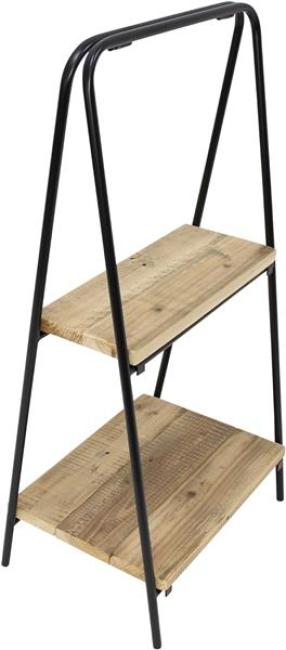 Preview: Regal "Modern" aus Metall, schwarz + 2 Böden aus recyceltem Holz, Blumenregal, Etagere, Pflanzenständer
