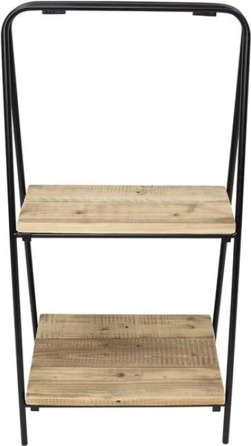 Preview: Regal "Modern" aus Metall, schwarz + 2 Böden aus recyceltem Holz, Blumenregal, Etagere, Pflanzenständer