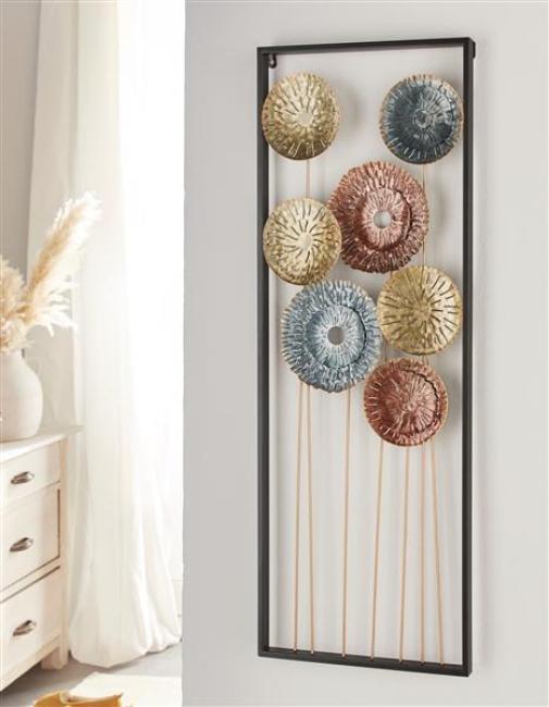Preview: 3D Wandbild "Metallic-Blumen" aus Metall, 34x95 cm, leuchtende Farben, Wanddeko, Wandschmuck