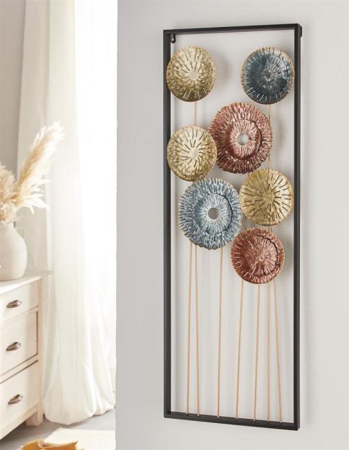 3D Wandbild "Metallic-Blumen" aus Metall, 34x95 cm, leuchtende Farben, Wanddeko, Wandschmuck