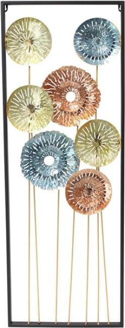 Preview: 3D Wandbild "Metallic-Blumen" aus Metall, 34x95 cm, leuchtende Farben, Wanddeko, Wandschmuck