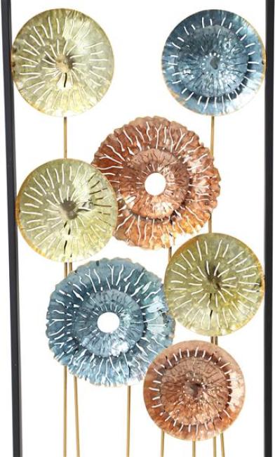 Preview: 3D Wandbild "Metallic-Blumen" aus Metall, 34x95 cm, leuchtende Farben, Wanddeko, Wandschmuck