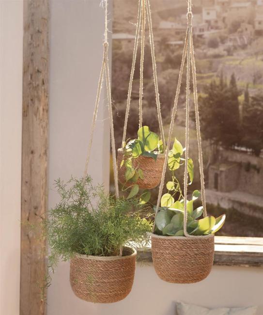 3x Pflanzenampel "Terra" aus Seegras, Blumenampel, Hängeampel