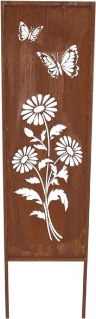 Preview: Metallschild "Blumen & Schmetterlinge" mit Echtrost Finish, 117 cm hoch, Dekoschild, Gartenstecker, Gartenschild