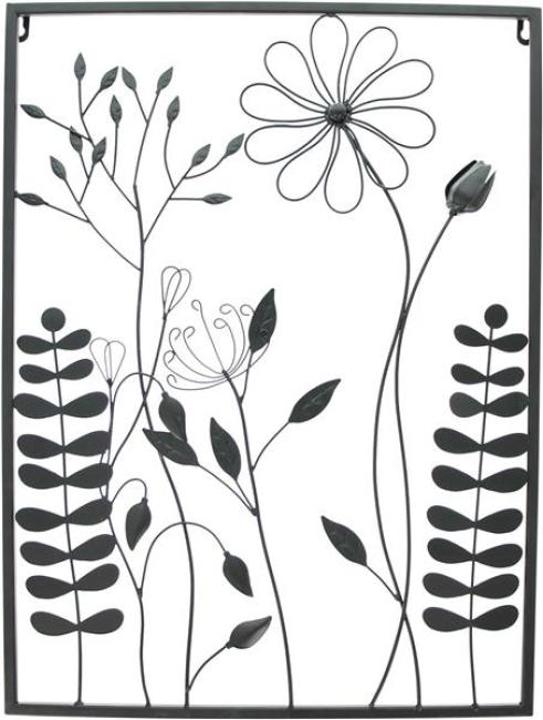 Preview: 3D Wandbild "Black Flowers" aus Metall, 43x58 cm, in edlem matt schwarz, Wanddeko, Wandschmuck