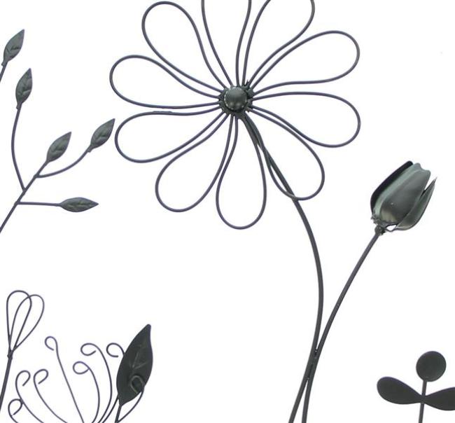 Preview: 3D Wandbild "Black Flowers" aus Metall, 43x58 cm, in edlem matt schwarz, Wanddeko, Wandschmuck