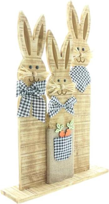 Preview: Osterdeko Hasentrio "Karo-Look" aus Holz, Shabby Optik, 58 cm hoch, Osterhasen, Dekofigur