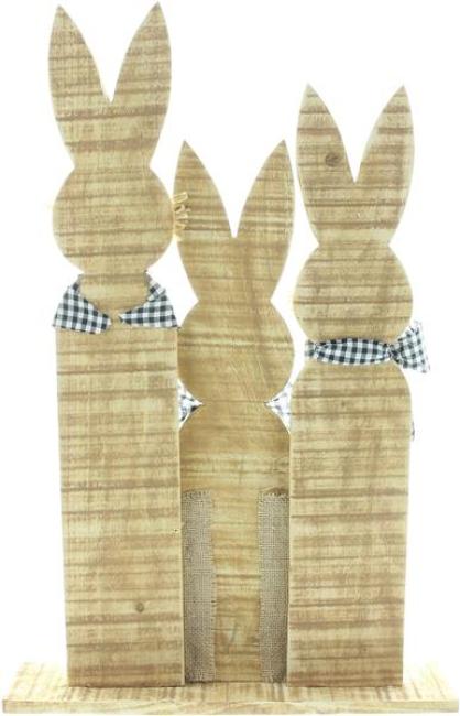 Osterdeko Hasentrio "Karo-Look" aus Holz, Shabby Optik, 58 cm hoch, Osterhasen, Dekofigur