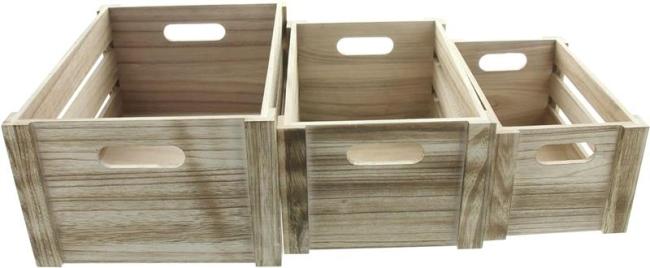 Preview: 3x Holzkiste "Basic", Aufbewahrungskiste, Holzbox mit Griffen, Aufbewahrungsbox, Ordnungsbox
